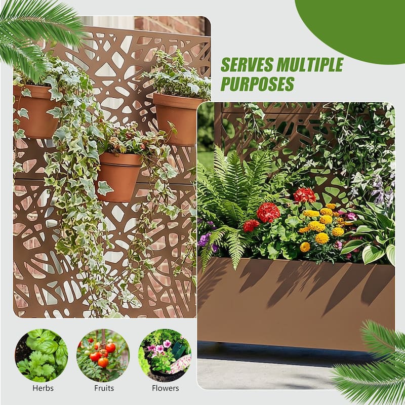 Metal Galvanized Planter Box with Trellis Privacy Screen Lockable Wheels