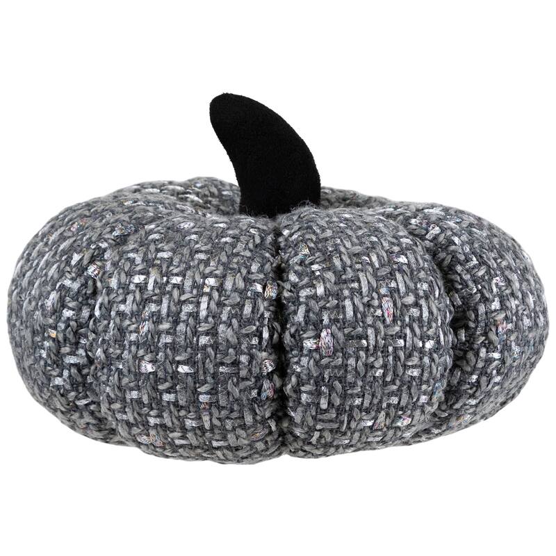 Woven Fall Harvest Pumpkin Decoration - 7.5" - Gray and Black