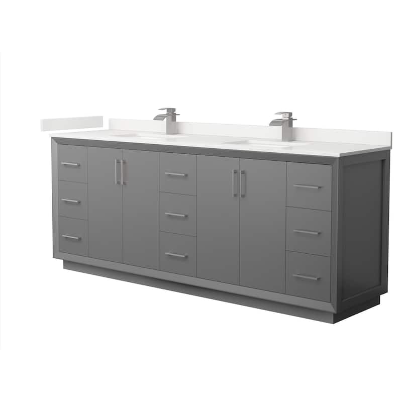 Wyndham Collection WCF414184D-QTZ-UNSMXX Strada 84" Free Standing - Dark Gray / White Quartz Top / Brushed Nickel