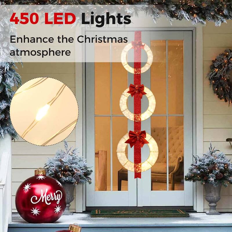 Costway Set of 3 Pre-Lit Wreaths with 450 LED Lights Bows & Hanging - See Details