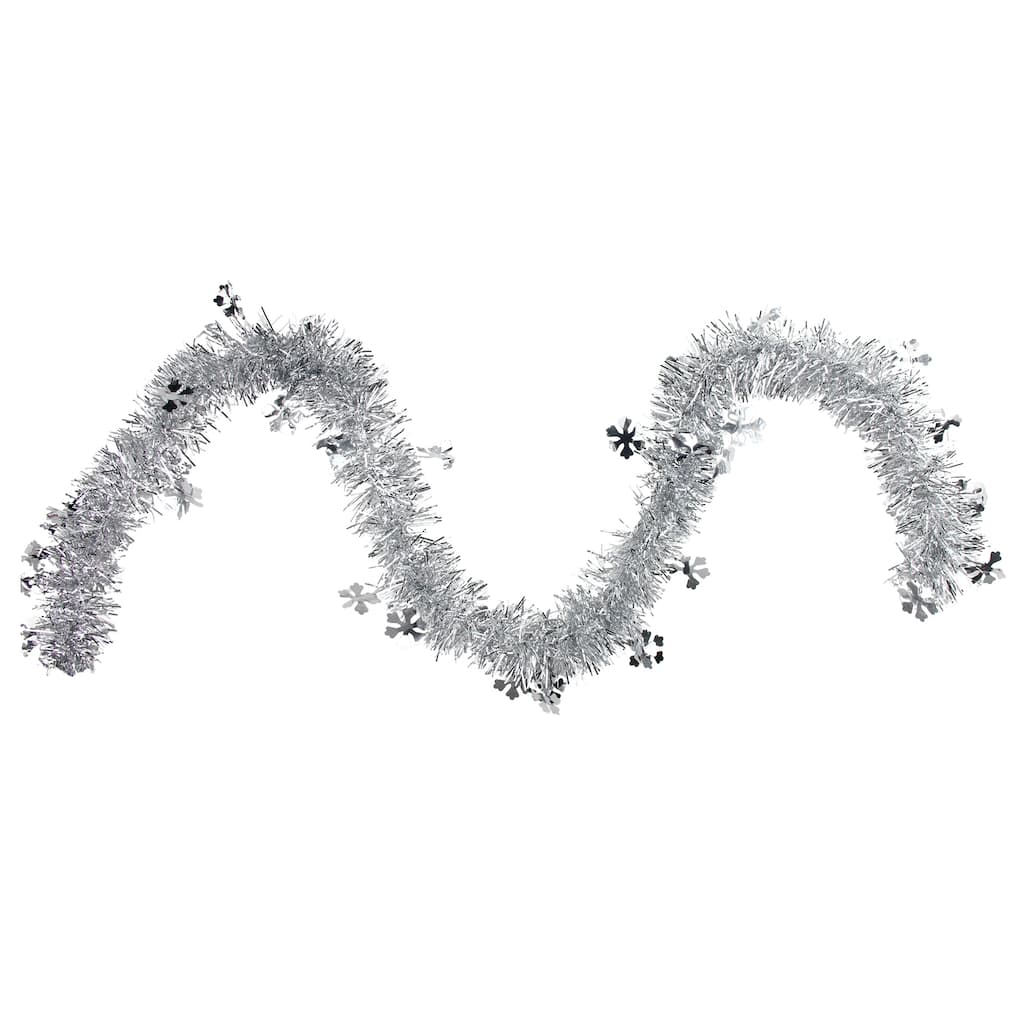 50" x 2.75' Silver Snowflakes Tinsel Artificial Christmas Garl - Unlit