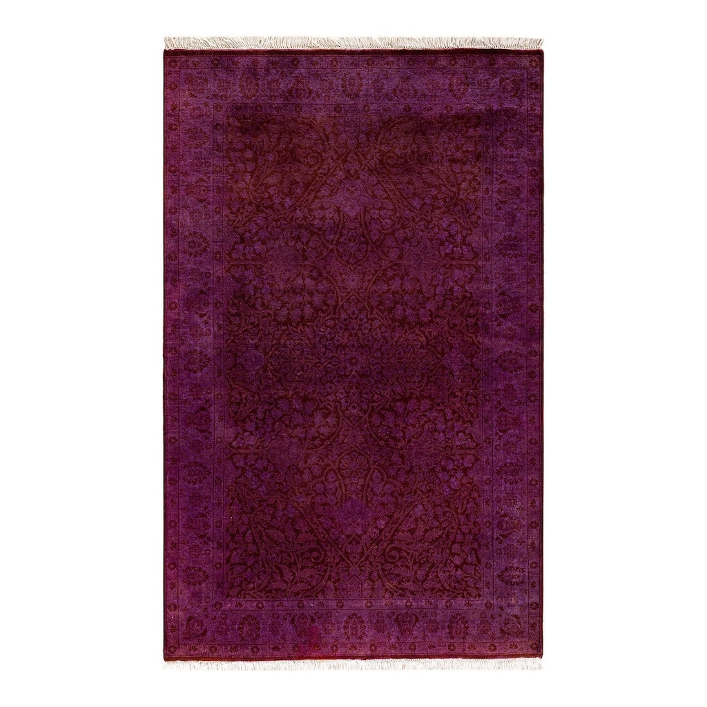Overton Hand Knotted Wool Vintage Inspired Modern Contemporary Overdyed Purple Area Rug - 4' 0" x 6' 3"