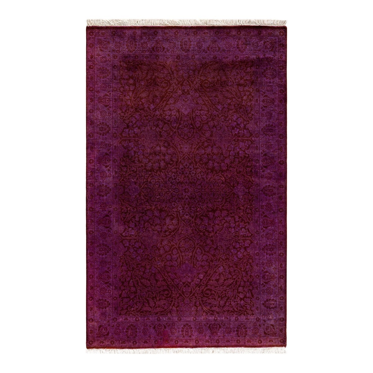 Overton Hand Knotted Wool Vintage Inspired Modern Contemporary Overdyed Purple Area Rug - 4' 0" x 6' 3"