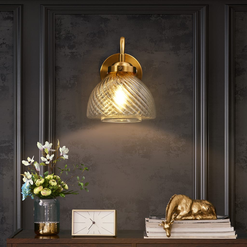 Draki Mid-century Modern Gold Unique Dome Glass Bathroom Light Crooked Vintage Armed Wall Sconce - W 6.7" x H 8.7" x D 10.6"