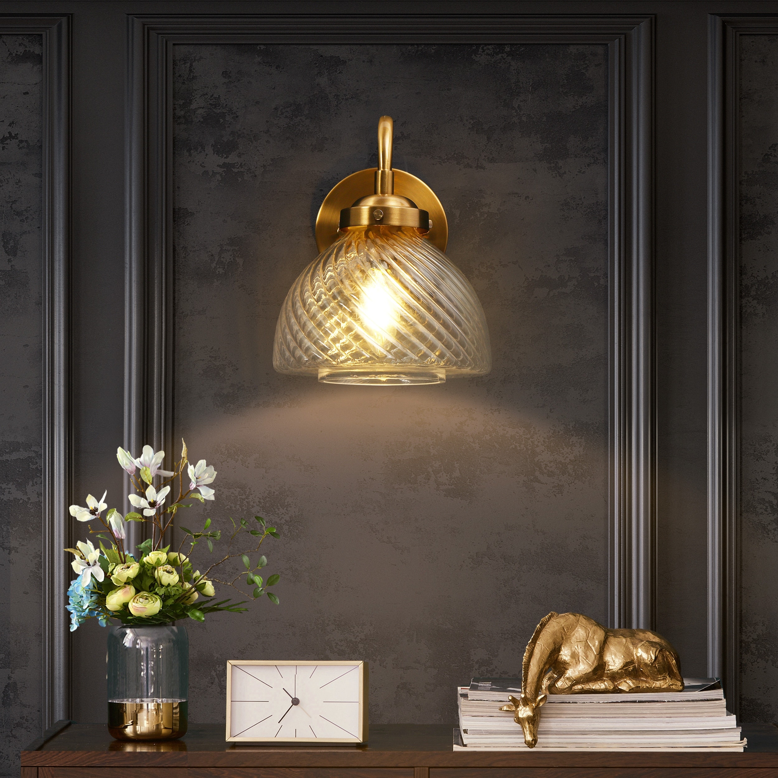 Draki Mid-century Modern Textured Glass Bathroom Light Crooked Vintage Armed Wall Sconce - W 6.7" x H 8.7" x D 10.6"