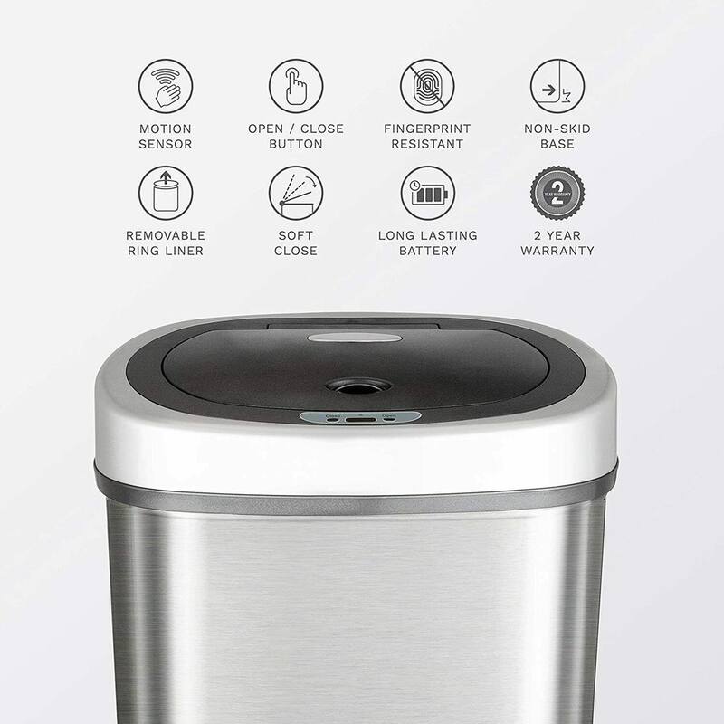 NINESTARS DZT-50-9 Stainless Steel Motion Sensor 13.2-gal Trash Can