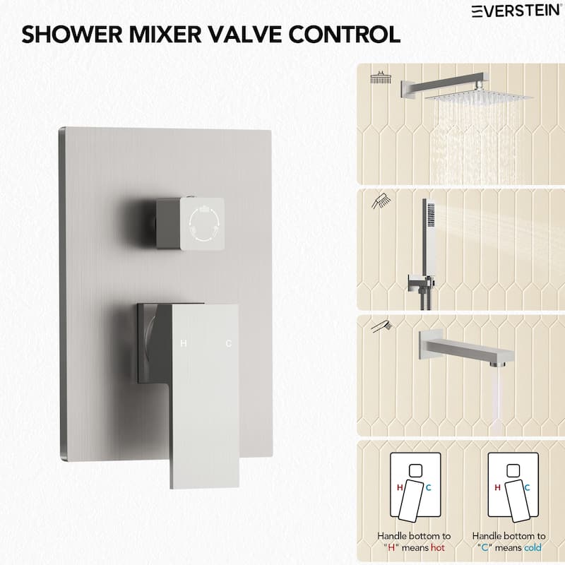 Wall Mounted Shower System Bathtub Facuet Set, High-Pressure 10" Rain Shower Head with Handheld