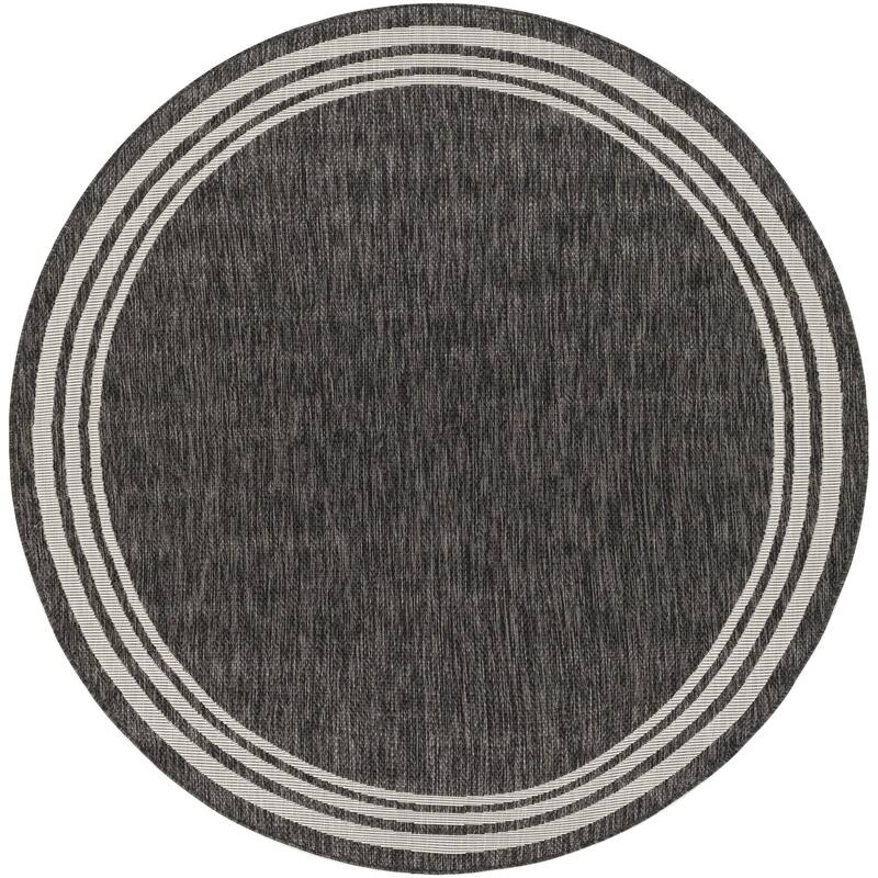Livabliss Eagean Updated Traditional Stripe Indoor / OutdoorArea Rug - 6'7" x 6'7" Round - Charcoal