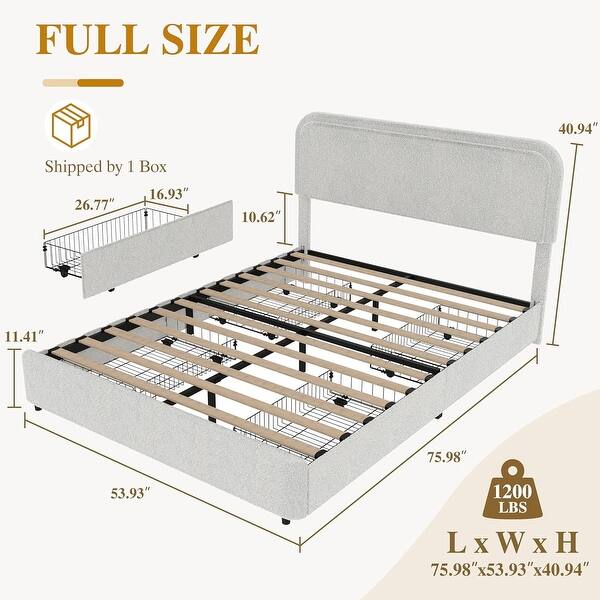 Upholstered Velvet Platform Bed Frame with Storage Drawers & Wood Slats ...
