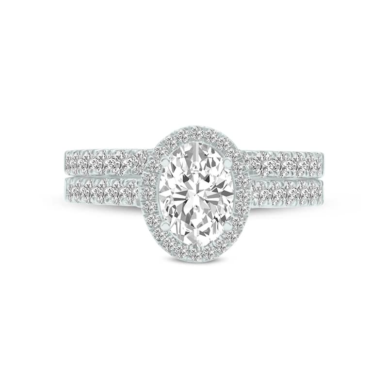 Marquee 1 1/2 Carat TW Center Oval Lab Grown Diamond Halo Bridal Set in 14Karat White Gold