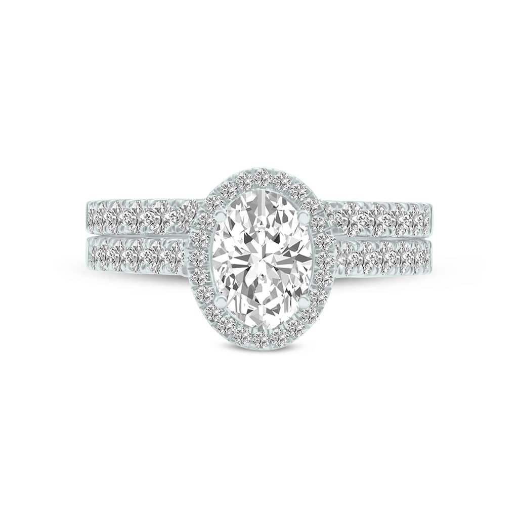 Marquee 1 1/2 Carat TW Center Oval Lab Grown Diamond Halo Bridal Set in 14Karat White Gold