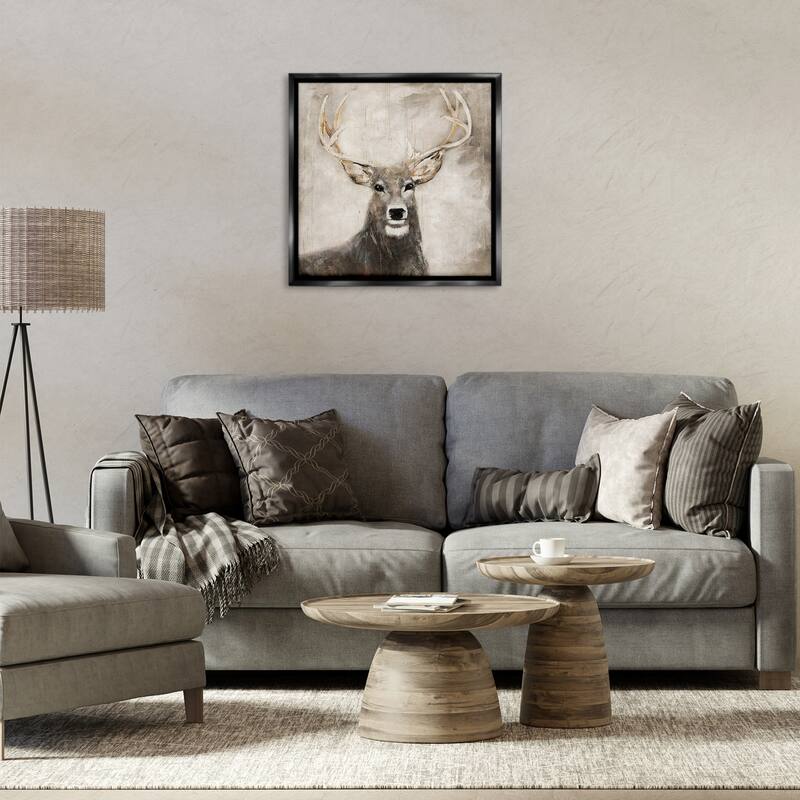 Stupell Gazing Deer in Neutrals Framed Floater Canvas Wall Art Design By Sally Swatland