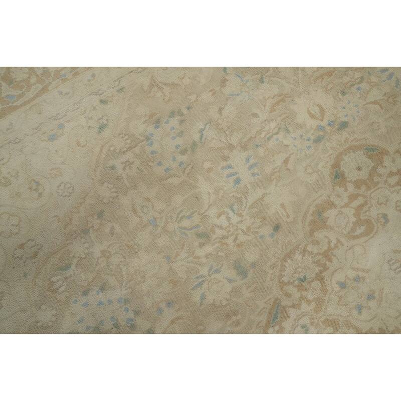 Hand Knotted Oriental 100% Wool Carpet Traditional Floral Beige & Ivories Kerman Area Rug - 9' 7'' X 6' 7''