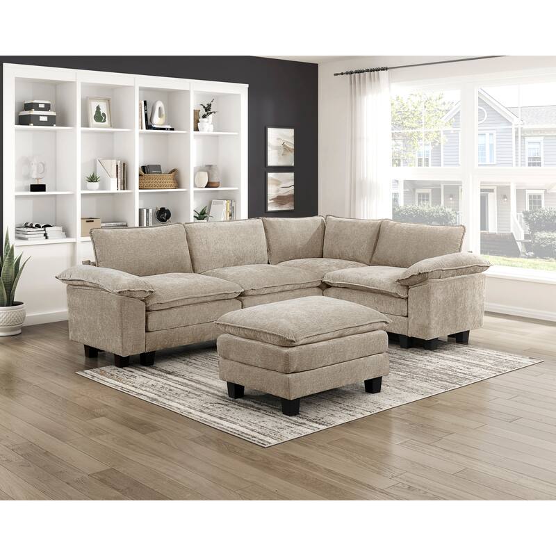 Modern Style Ottoman Chenille Fabric Upholstery Contemporary Living Room Furniture 1pc Durable Plywood Plush Comfort