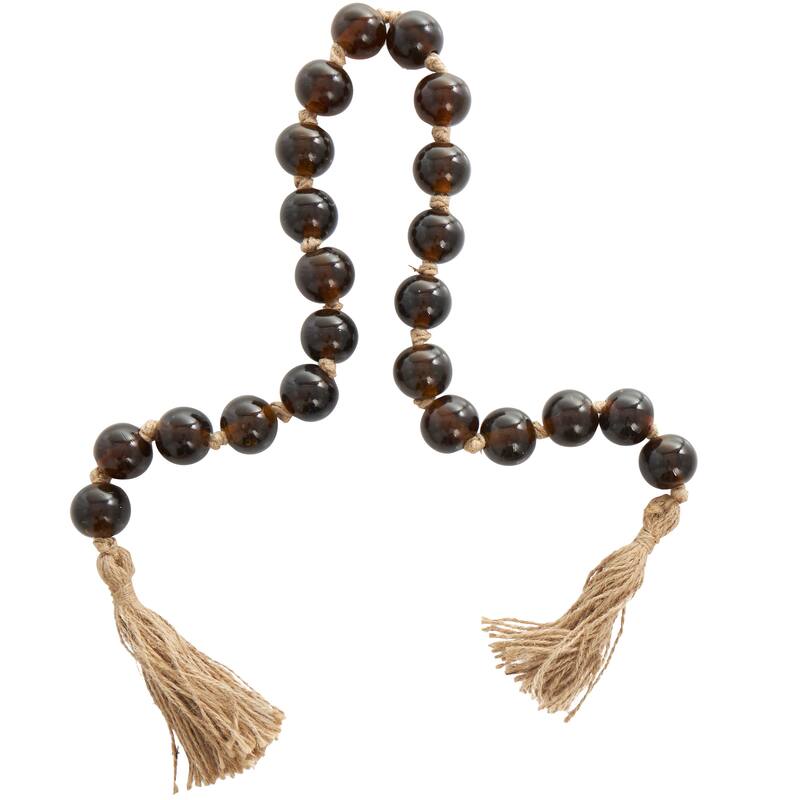 Glass Handmade Round Frosted Beaded Garland with Tassel with Knotted Brown Jute