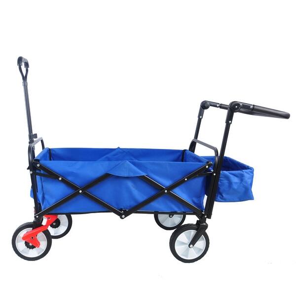 slide 2 of 9, Folding Wagon with Adjustable Handles and Drink Holder, Heavy-Duty Hand Cart for the Outdoors