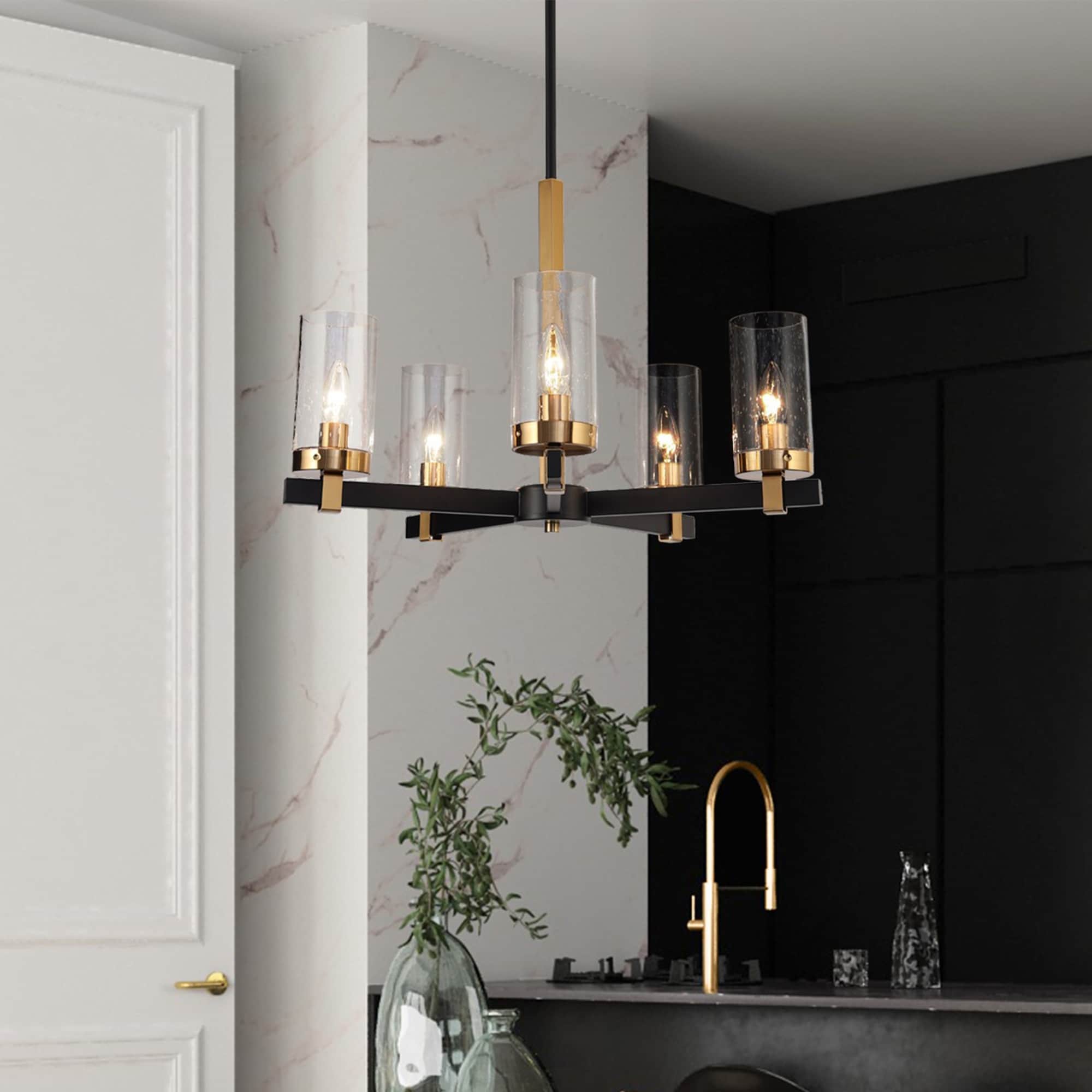 Black and gold wagon wheel chandelier top