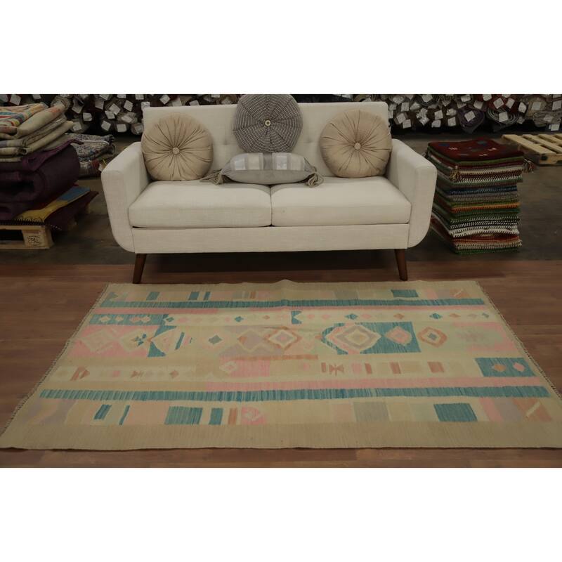 Hand Woven Oriental 100% Wool Carpet Southwestern Tribal Multi-Colored Kilim Area Rug - 6' 4'' X 4' 0''