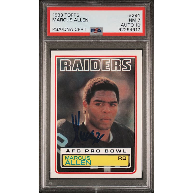 Marcus Allen 1983 Topps Signed Football Rookie Card #294 PSA 7 Auto Graded 10 - 8' x 11'