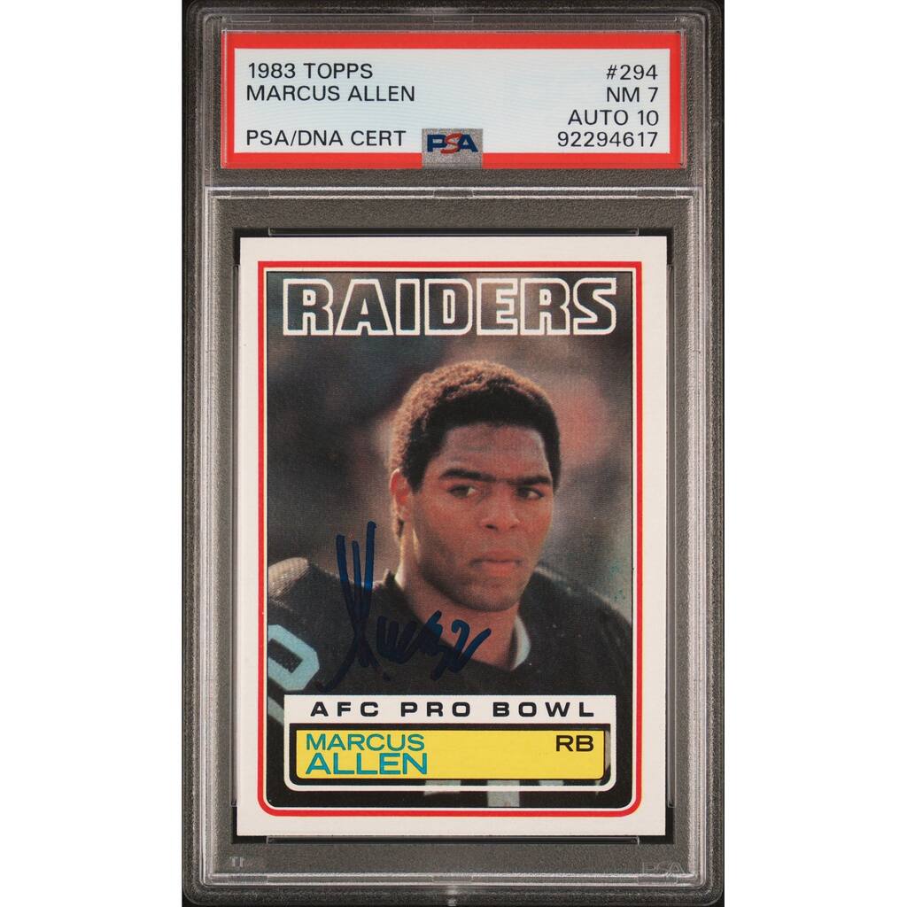 Marcus Allen 1983 Topps Signed Football Rookie Card #294 PSA 7 Auto Graded 10 - 8' x 11'