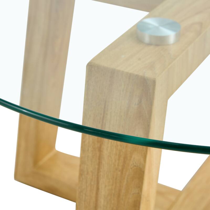 Modern Practical Circular Coffee Tables. Made Of Transparent Tempered Glass Tabletop And Wood Colored Mdf Material