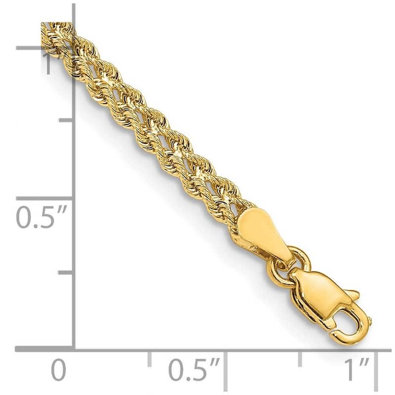 Curata 10k Yellow Gold 3mm Wide Double Strand Rope Bracelet Options: 7" 8"