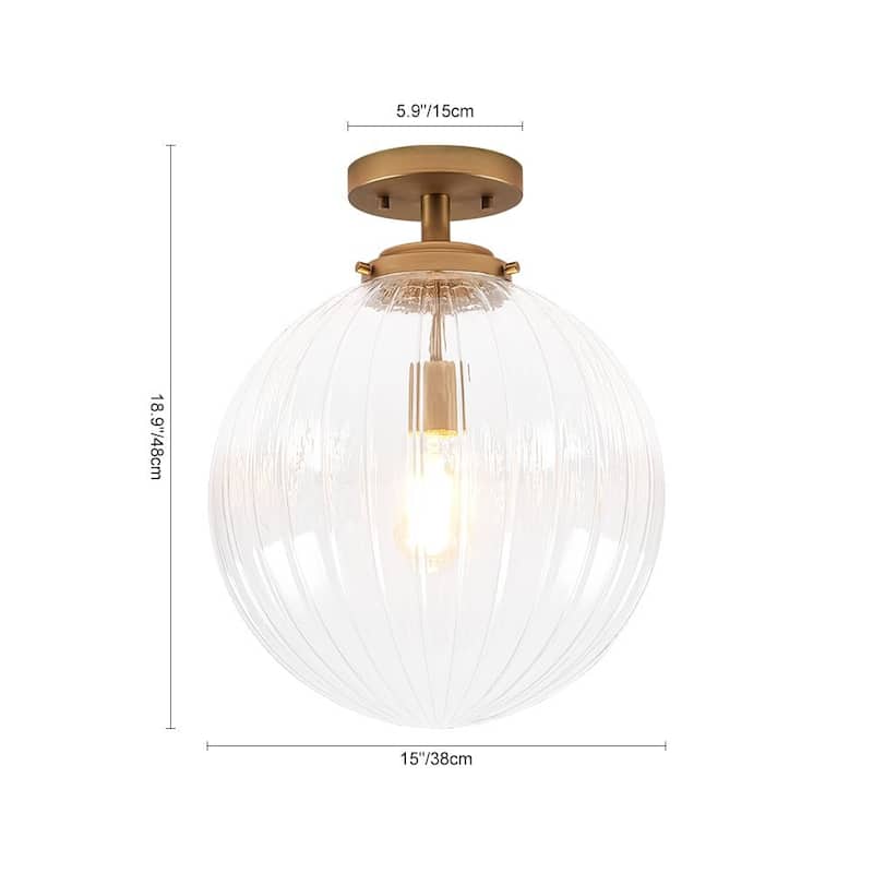 Single-light Mid-century Modern Striped Glass Semi-flush Mount - N/A