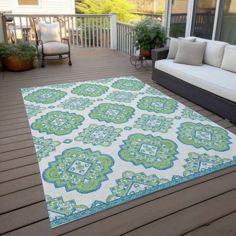Machine Washable Indoor/ Outdoor Chantille Boho Moroccan Rug - Lime - 10' x 14'