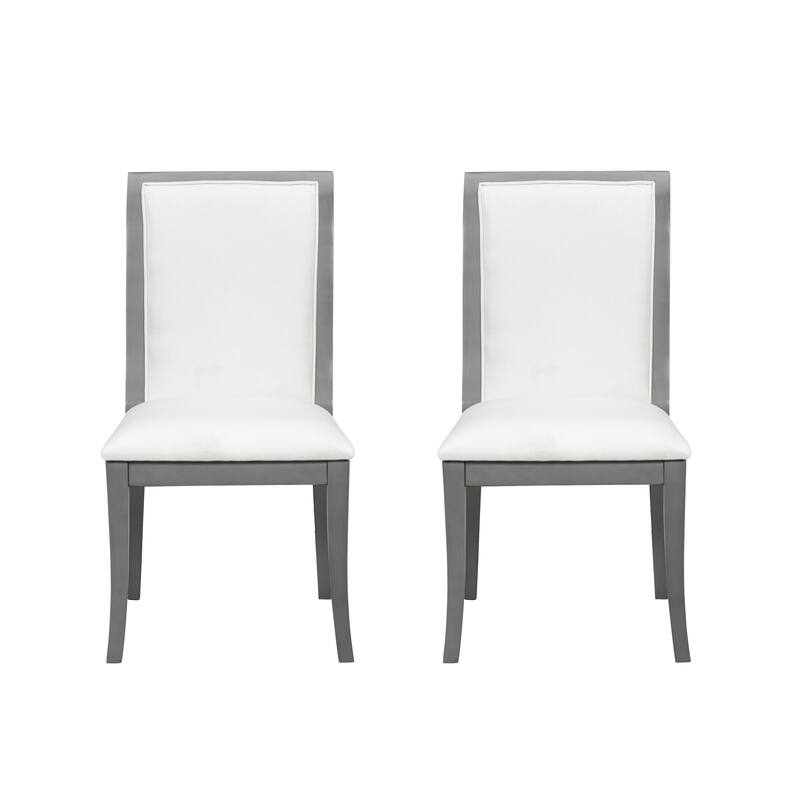 Oak Gray Finish Upholstered Dining Chairs Set of 2 - Traditional Elegant Fabric Side Chairs with Curved Lines