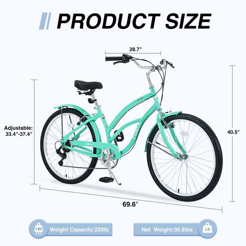 7 Speed Bicycles,Multiple Colors 26"Inch Beach Cruiser Bike