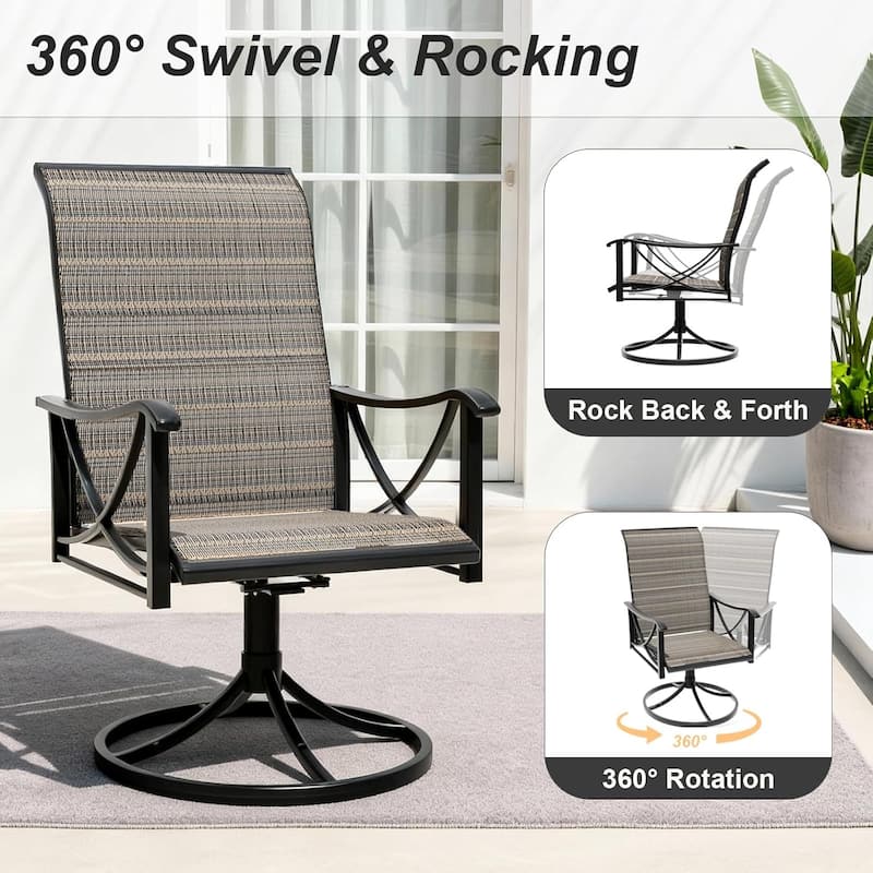 Kullavik 7-Piece Outdoor Dining Set with 4 Textilene Single Chairs, 2 Swivel Chairs and Large Table