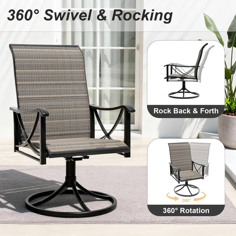 Kullavik Textilene Patio Swivel Dining Chairs Set, Ergonomic Rotating Dining Chairs