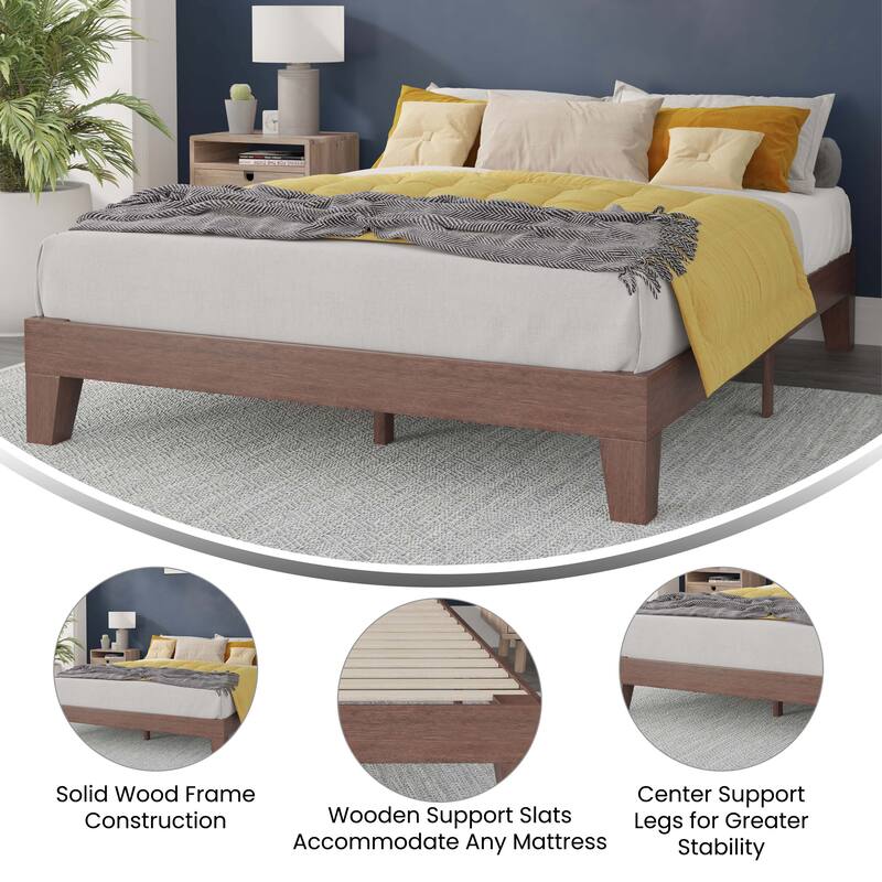 Wood Platform Bed with 14 Wooden Support Slats