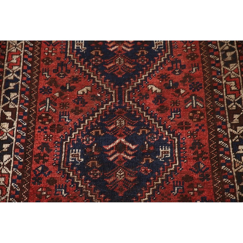 Tribal Shiraz Persian Antique Area Rug Hand-Knotted Wool Carpet - 3'2"x 4'10"
