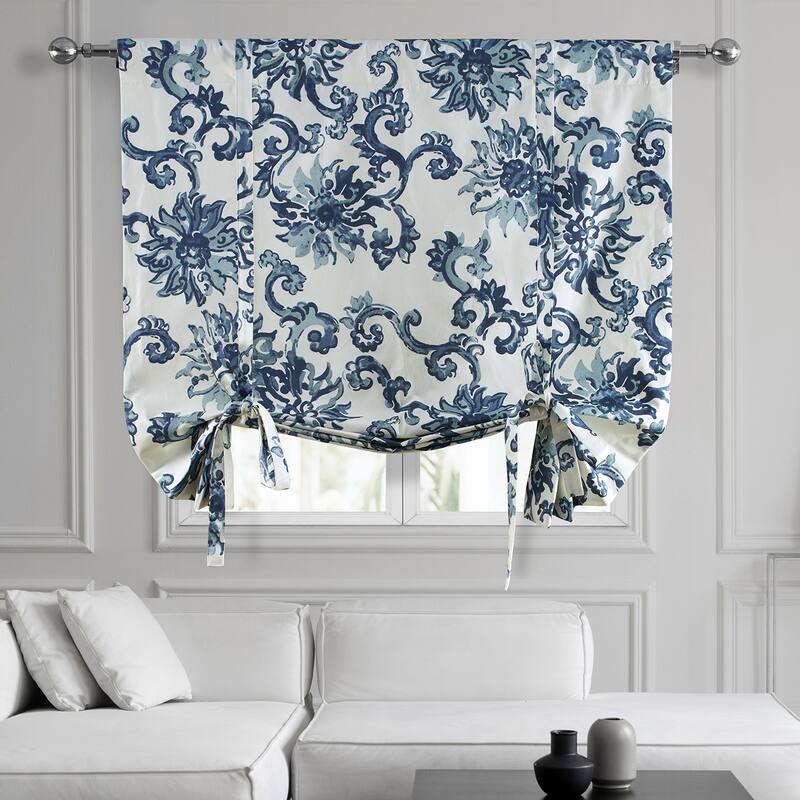 Exclusive Fabrics Indonesian Printed Cotton Tie-Up Window Shade - 46 X 63 - Indonesian Blue
