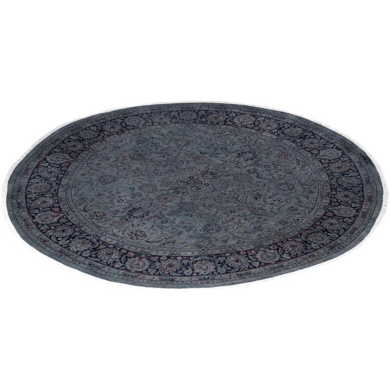 Overdyed One-of-a-Kind Hand-Knotted Round Area Rug - Gray - 8' 0" x 8' 1"