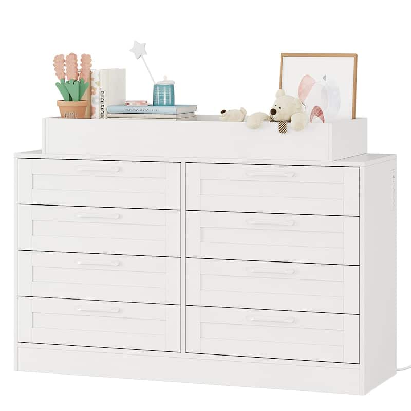 Baby Changing Dresser with 8 Drawers - Wooden Nursery Changing Table Station with Open Shelf