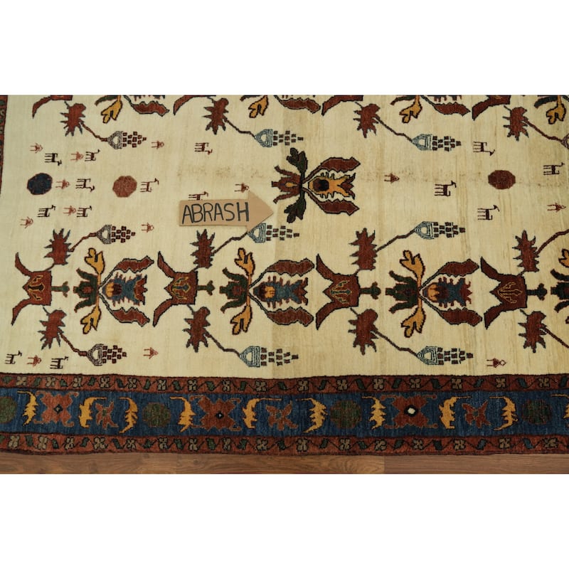 Hand Knotted Oriental 100% Wool Carpet Tribal All-Over Beige & Ivories Gabbeh (kashkoli) Area Rug - 6' 2'' X 4' 1''