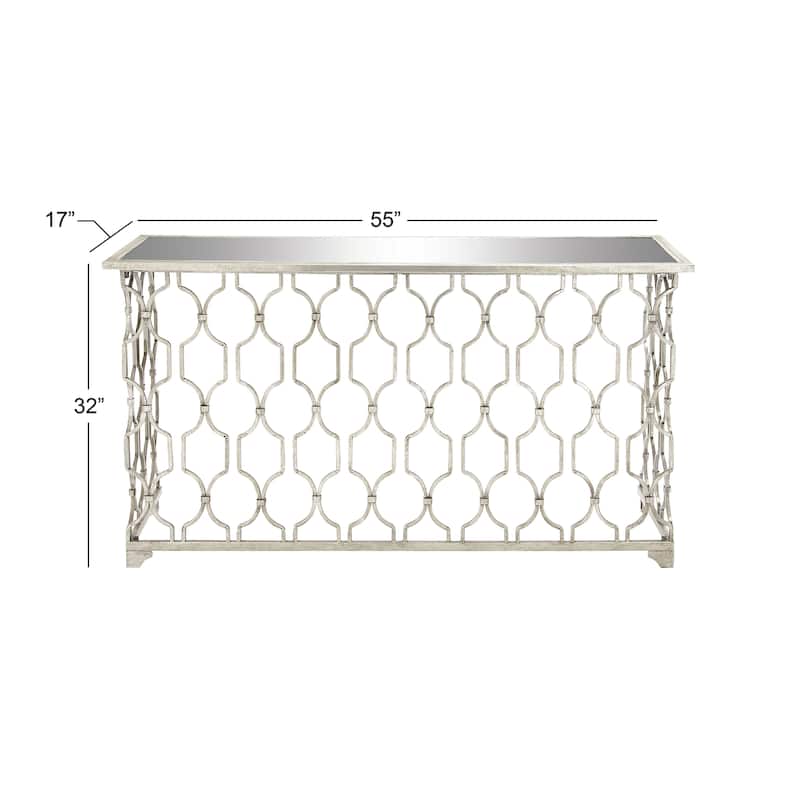 Metal Geometric Rectangular Console Table with Mirrored Glass Top - Silver - Roche River Decor - 18"Wx55"Lx32"H
