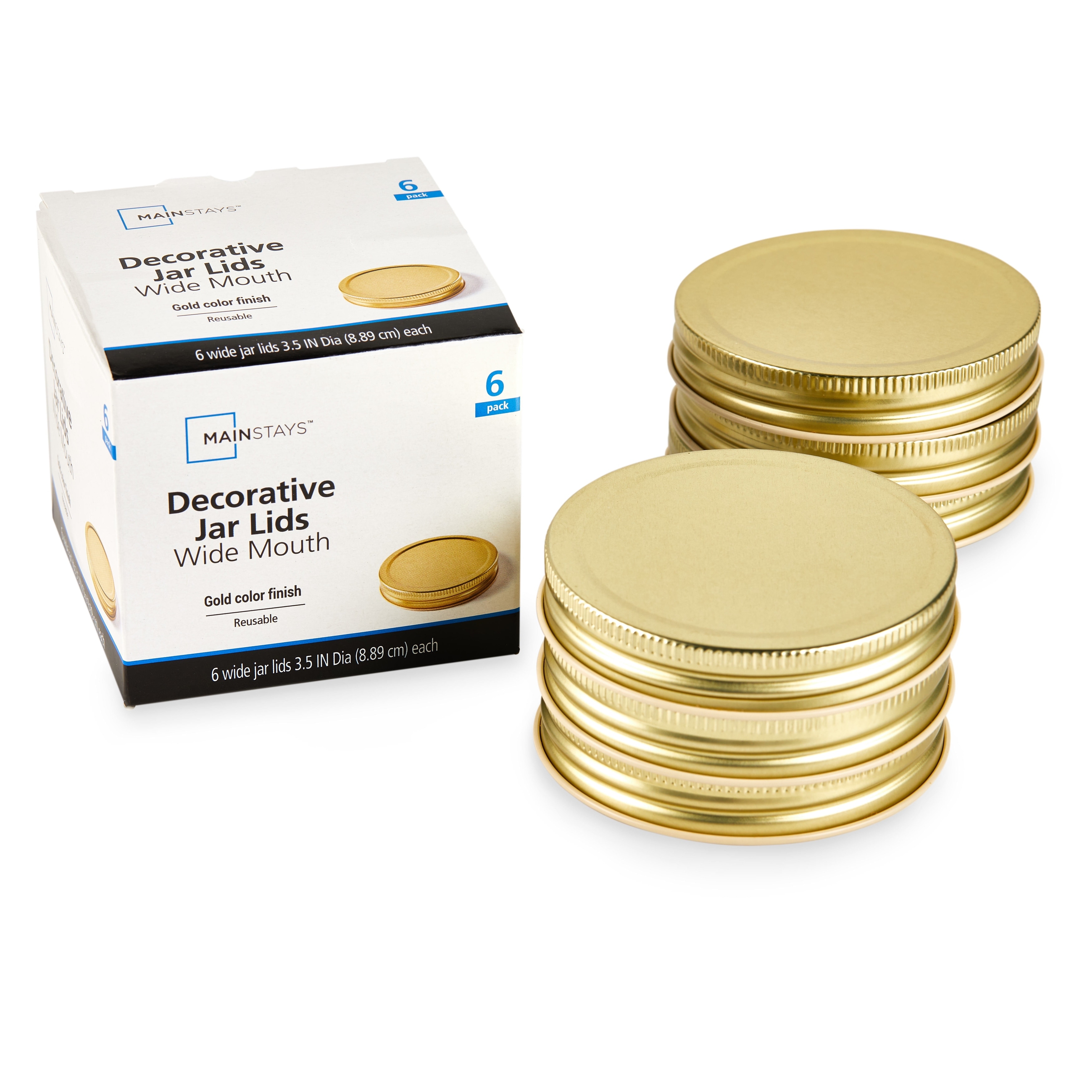 Set of 6 Wide Mouth Decorative Canning Jar Lids, 3.50-inch Diameter Gold Finish