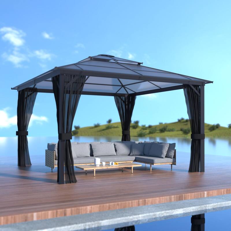 VEIKOUS 12x12 FT Outdoor Patio Gazebo, Double Hardtop PC Gazebo - 12' x 12'