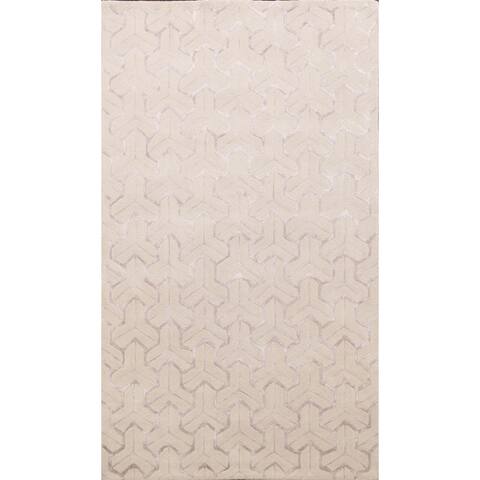 Modern Hand-tufted Geometric Trellis Wool/ Silk Oriental Area Rug - 5'0" x 8'0"