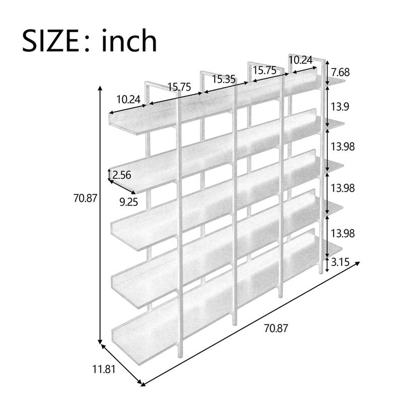 70.87" 5 Tier Bookcase with Metal Frame, MDF Board