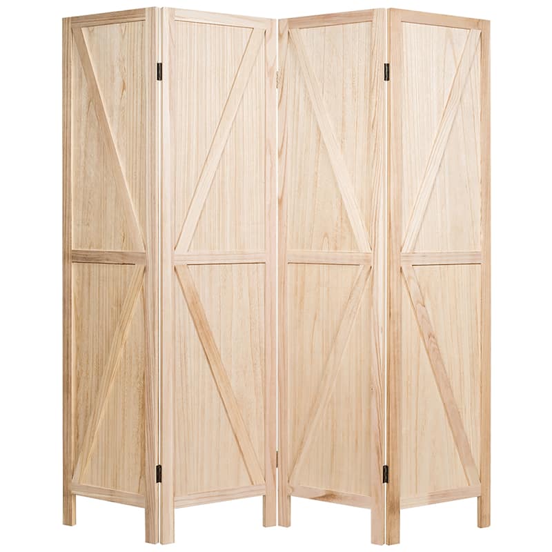 Costway 4Panels Folding Wooden Divider W/ V-shaped Design 5.6Ft Tall - Natural
