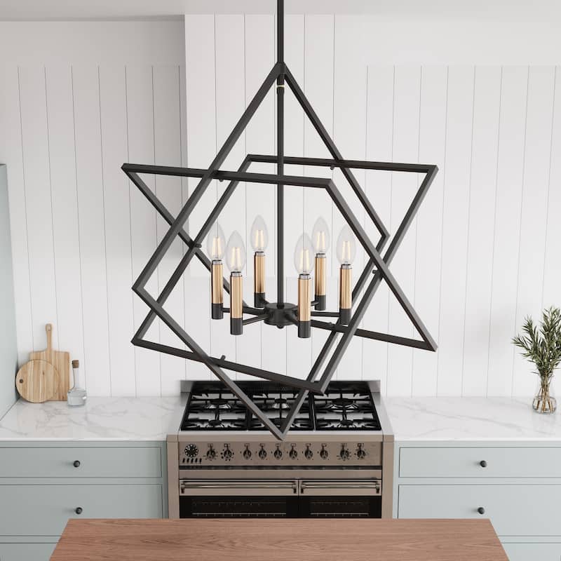 Modern Black 6-Light Geometric Lantern Hanging Light Fixture