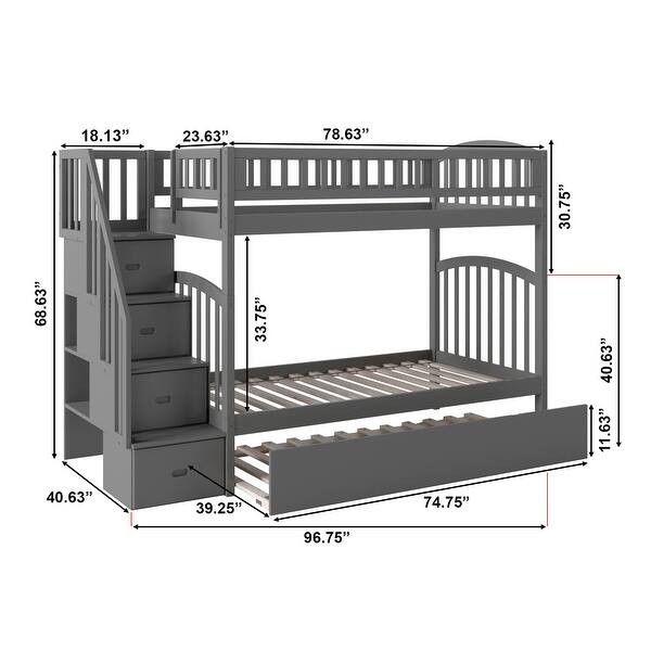 Westbrook Staircase Bunk Twin over Twin with Twin Trundle in Grey