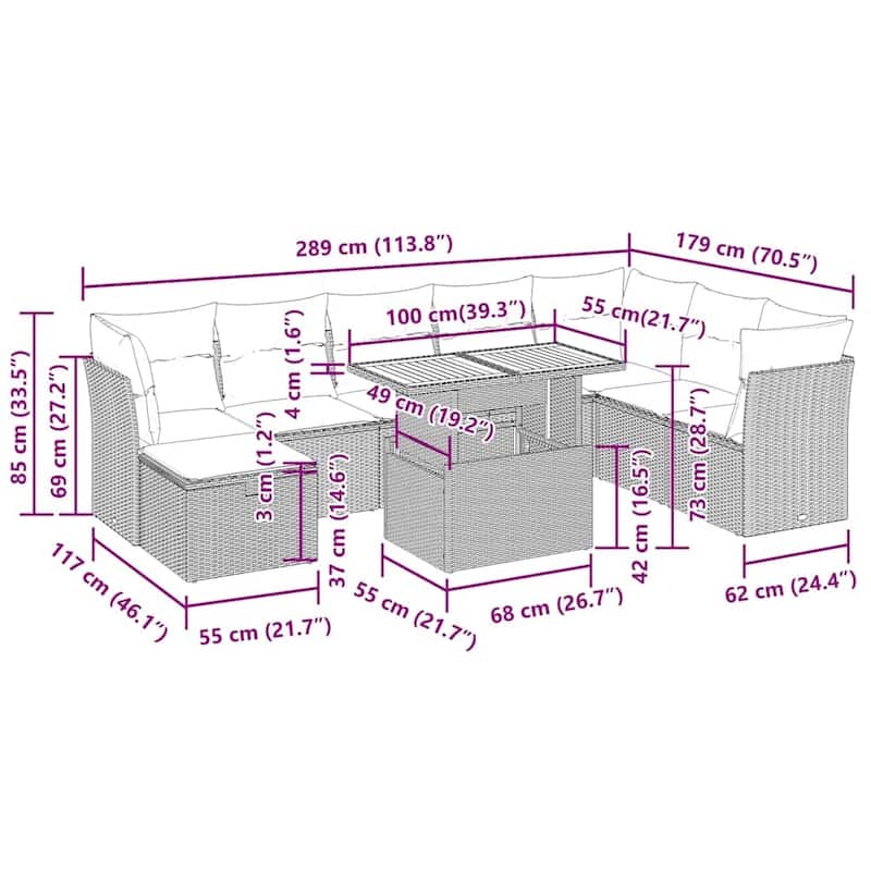 vidaXL Patio Sofa Set with Cushions Outdoor Furniture 7 Piece Poly Rattan