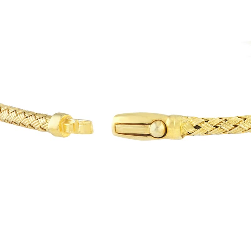 Curata 925 Sterling Silver Yellow and Rhodium Plated Baby Mesh Cuff Stackable Bangle Bracelet With Diamonds 7.25 Inch