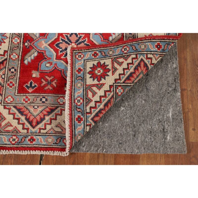 Geometric Kazak Oriental Runner Rug Hand-Knotted Red Wool Carpet - 2'8" x 9'7"