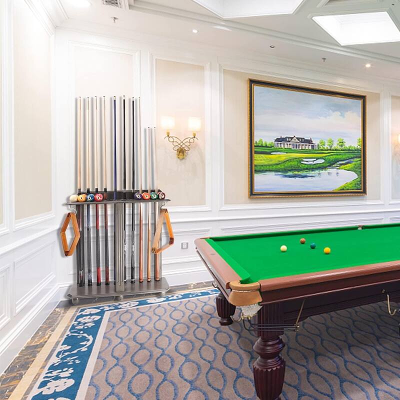 GSE™ 10-Pool Cue Wooden Billiard Pool Cue Rack. Floor Stand Pool Cue Stick Holder